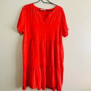 Vibrant Red Short Sleeve Linen Dress size large